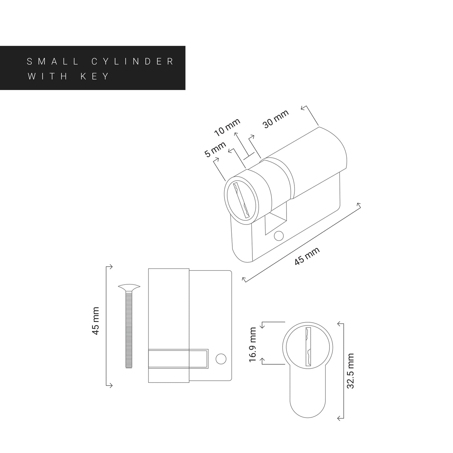 Large 45 Lock Cylinder with key