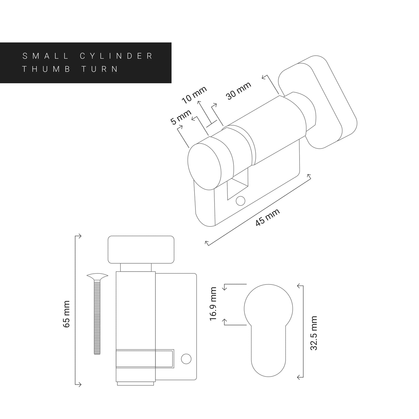 Half Cylinder Lock with Thumbturn – Solid Brass (45mm)